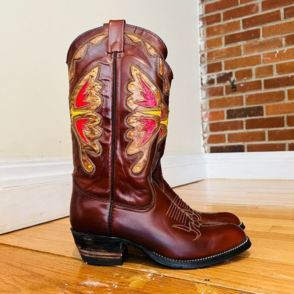 Texas Brand Butterfly Cowboy Boots Style M92 Cognac Men’s Size 8 D Vintage - Picture 15 of 16